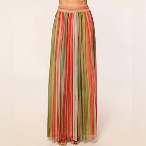 Ramy Brook Lanette Silk Chiffon Maxi Skirt Mint Stripe Womens  Size Small